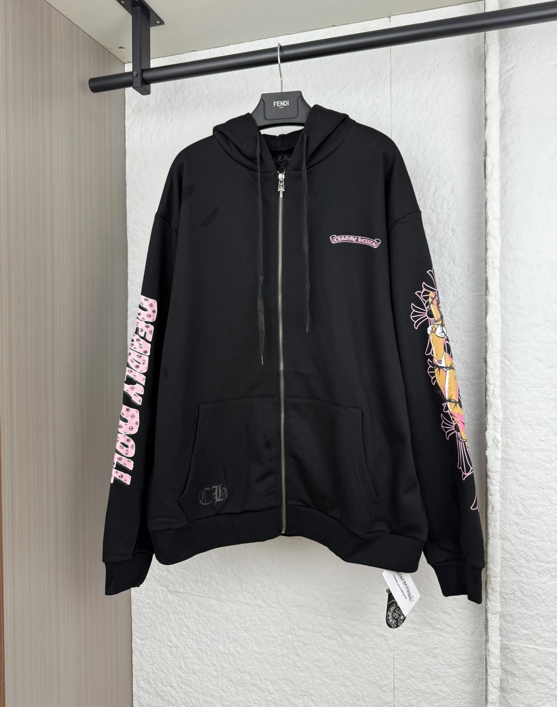 P420 Chrome Hearts × DEADLY DOLL goddess print zipper hooded sweatshirt S/M/L